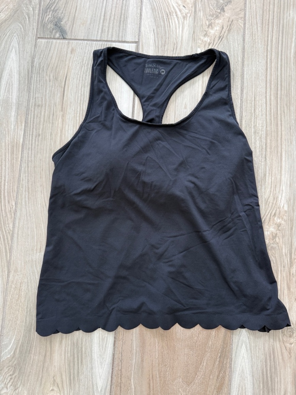 Lilly Pulitzer Luxletic Black Racerback Tank with Scalloped Hem